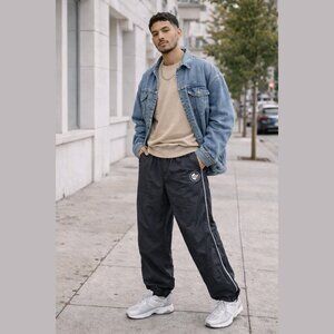 Vintage 90s Adidas Trefoil Windbreaker Pants *XL Black Nylon Lined Track Joggers